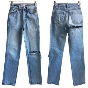 Revice Destroyed Straight Leg Light Wash Blue Denim Jeans Size 24